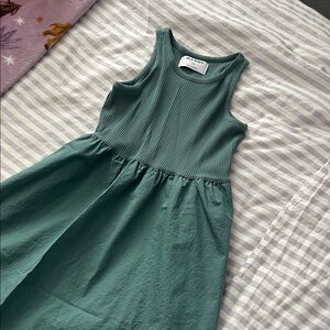 Old Navy Teal Ribbed Tank Dress with Gathered Skirt
